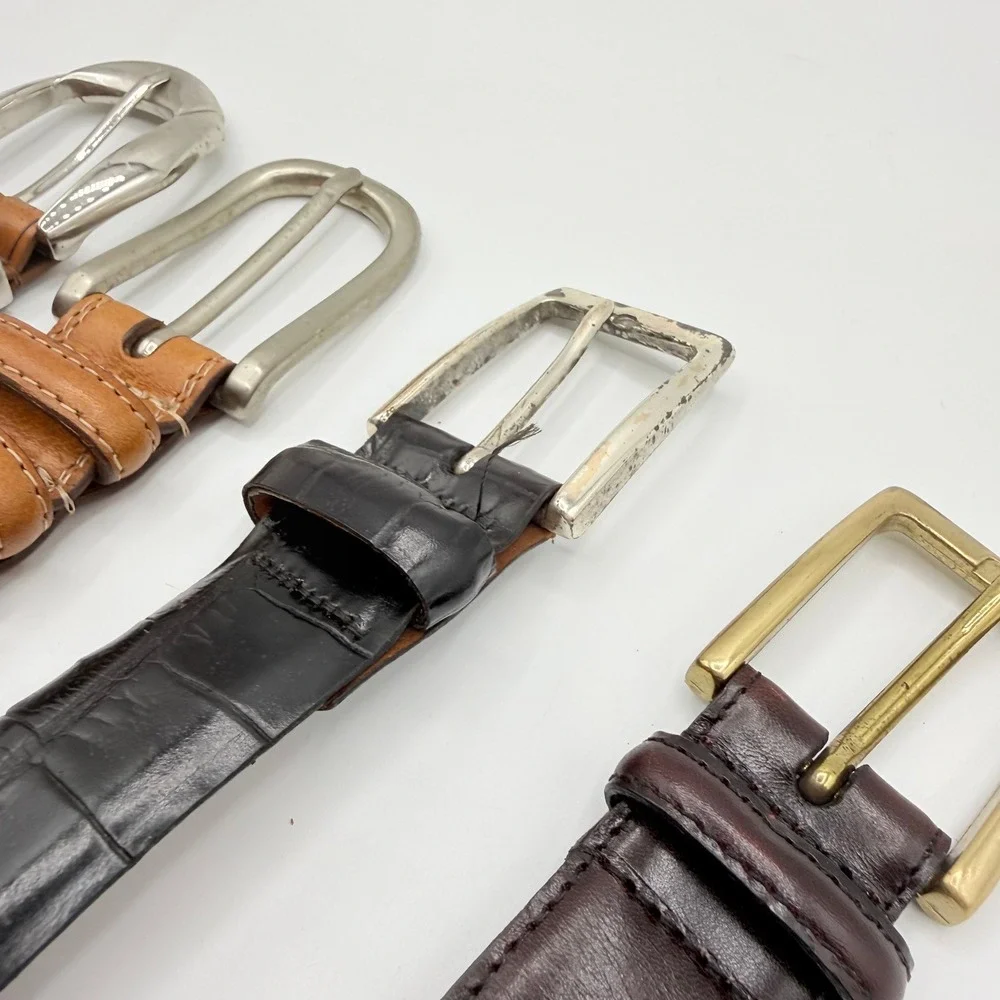 Paul Fredrick Mens Leather Belt Lot of 4 Croc Embossed Smooth Dress Belt Size 38